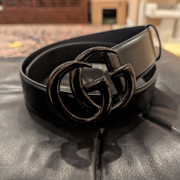 Gucci Marmont Black Leather Belt with Glossy Black Buckle 85cm - Picture 1 of 5